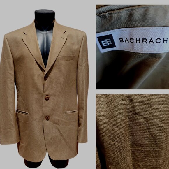 Bachrach Blazer Sport Coat 42L Beige Warm Neutral Silk Wool Blend - Picture 1 of 15